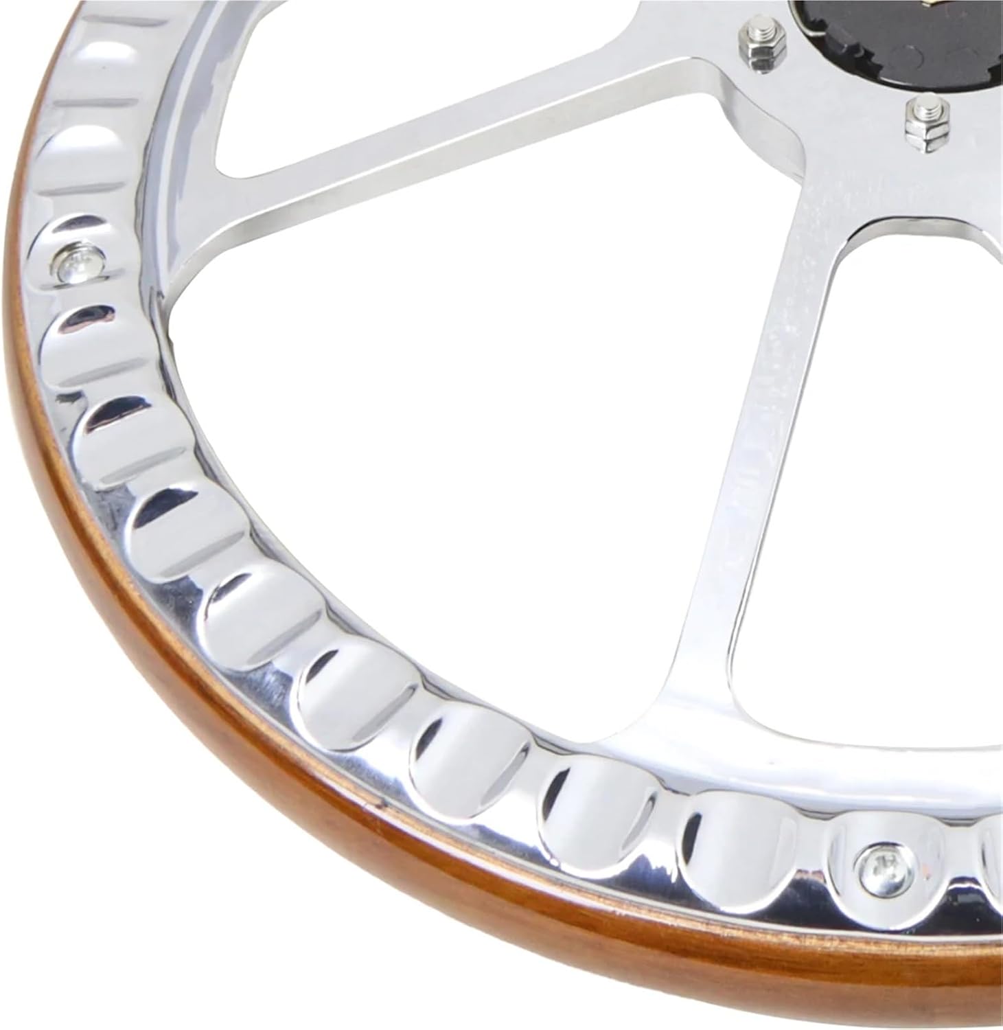 Customization 14' Black Billet Steering Wheel Mahogany Wood Half Wrap Aluminum Rivets(Black)