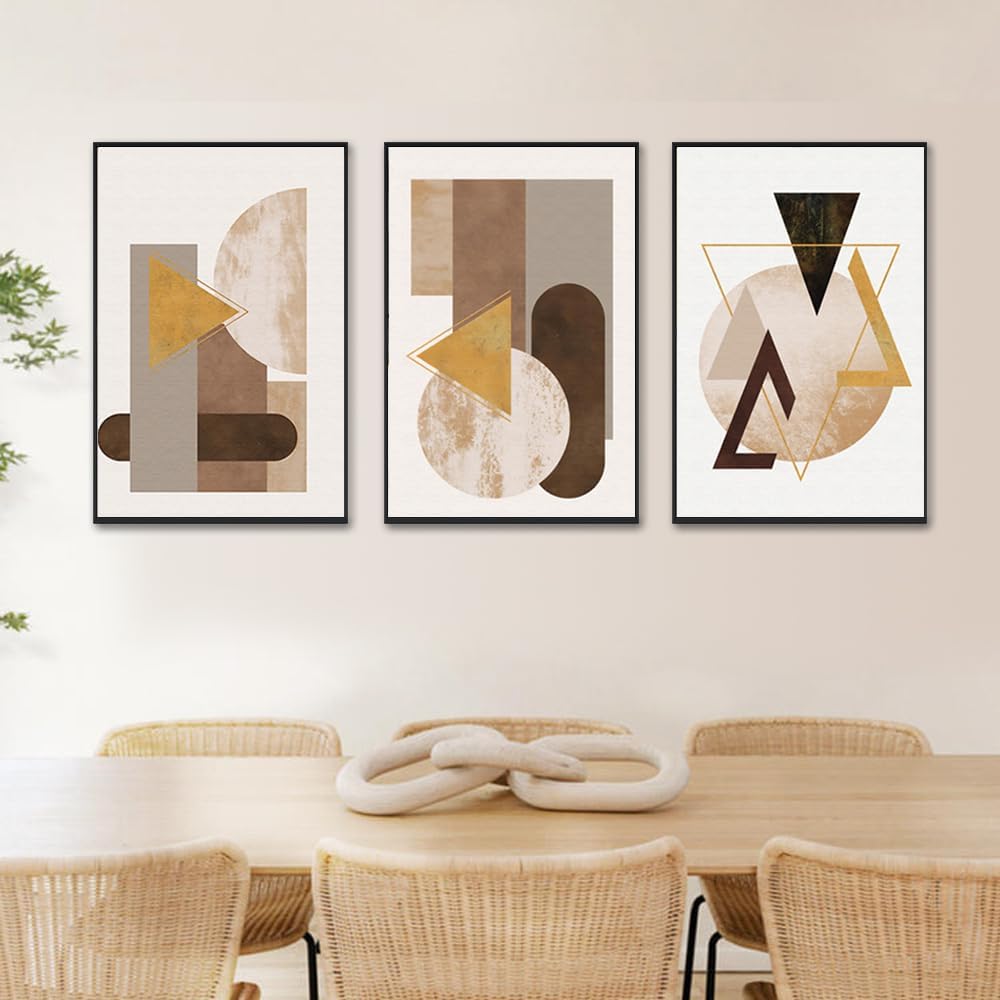 QKF Large Canvas Abstract Wall Art Modern Home Art Living Room, Bedroom, Office Wall Decoration Orange Geometric Drawing Poster Print 20' X 28' 3 Pieces