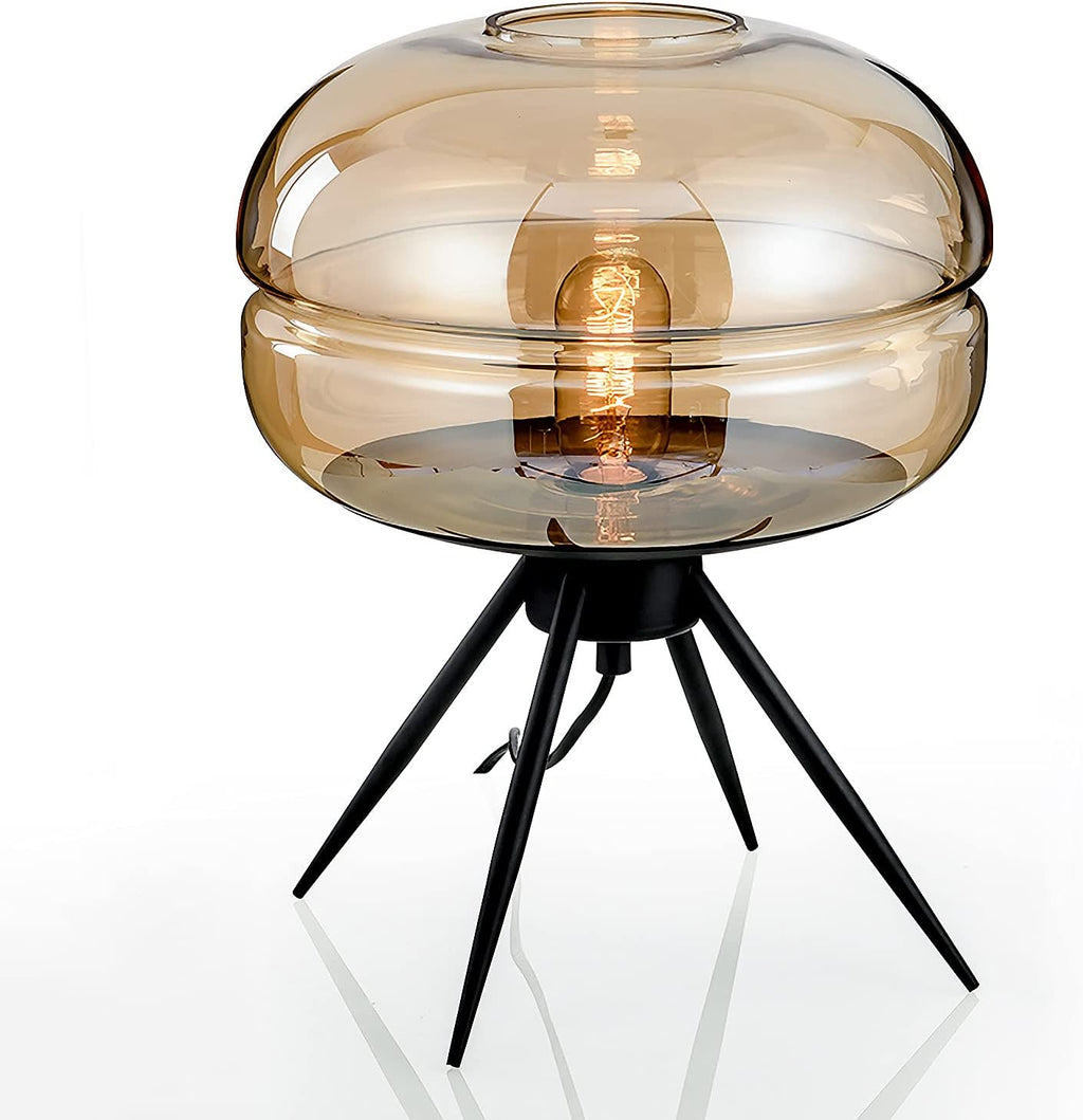 Oval Four-Leg Bracket Glass Table Lamp Personalized Glass Oval Lampshade Bedside Table Lamp Nordic Hand-Blown GlassIron Art Four-Leg Bracket Transparent Glass Lampshade Table Lamp Bedroom (Amber)