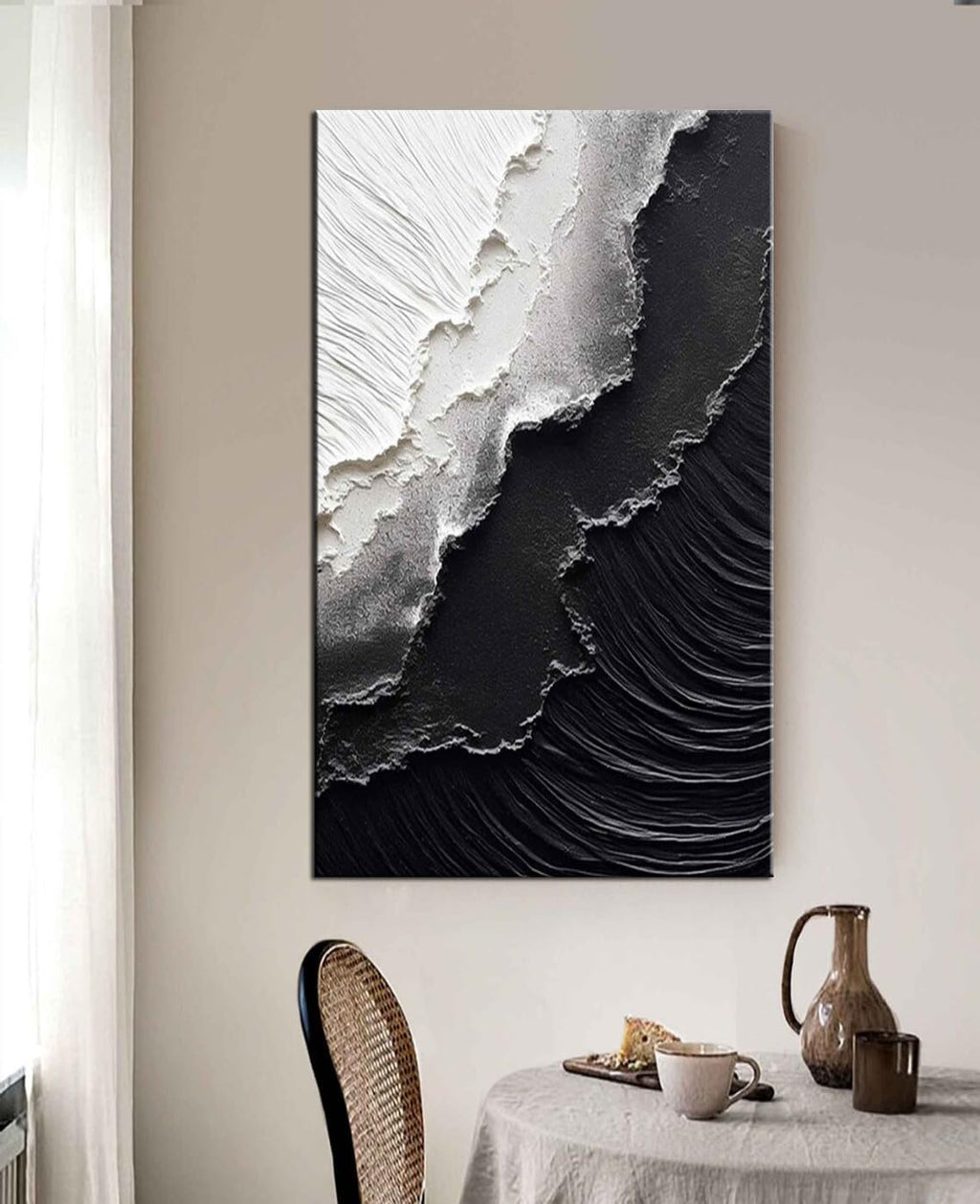 YaSheng Art - Vertical Wall Art Texture Abstract Oil Painting ,Hand Painted sea wave Black and White Wall Art Minimalist modern Art Paintings,, Home Living room Room Dining Room Bedroom Wall Decorative Art Oil Painting 24x48inch