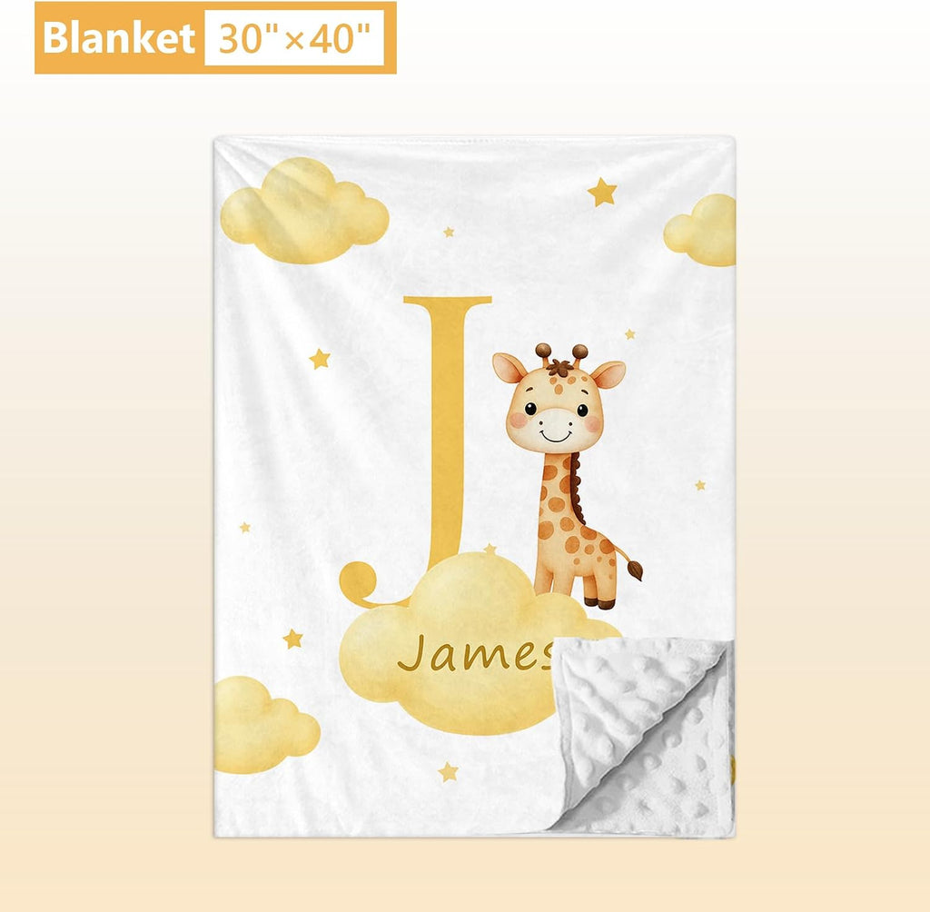 Terwex Custom Baby Bedding Set, 5 Pcs Personalized Name Baby Crib Sets for Infant Toddler Newborn, Yellow Giraffe Nursery Bedding Set for Girls Boys, Double Layer Crib Bedding Sets Customized Gifts