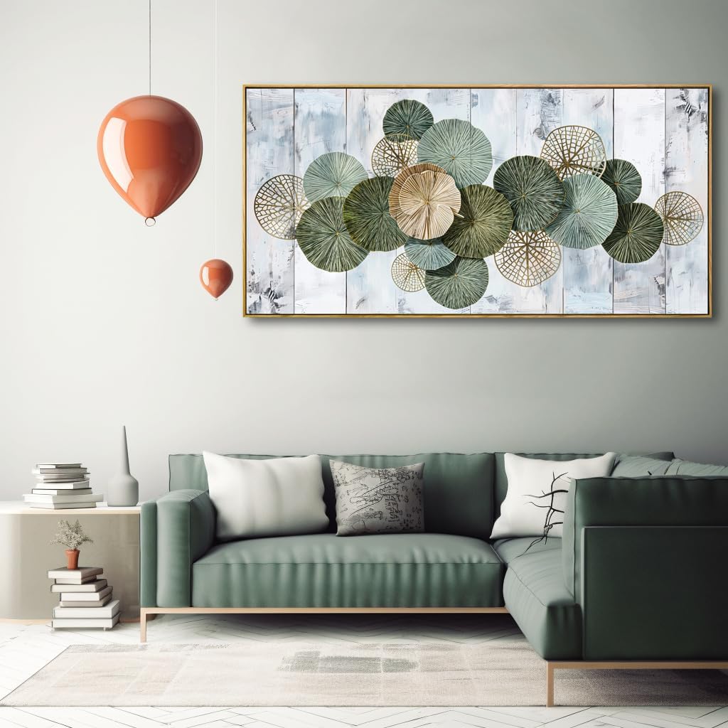 Wall Art Simple Wall Decor Green Canvas Painting Abstract Wall Art for Bedroom Living Room Dining Room Home Office Decor 24'x48' with Framed