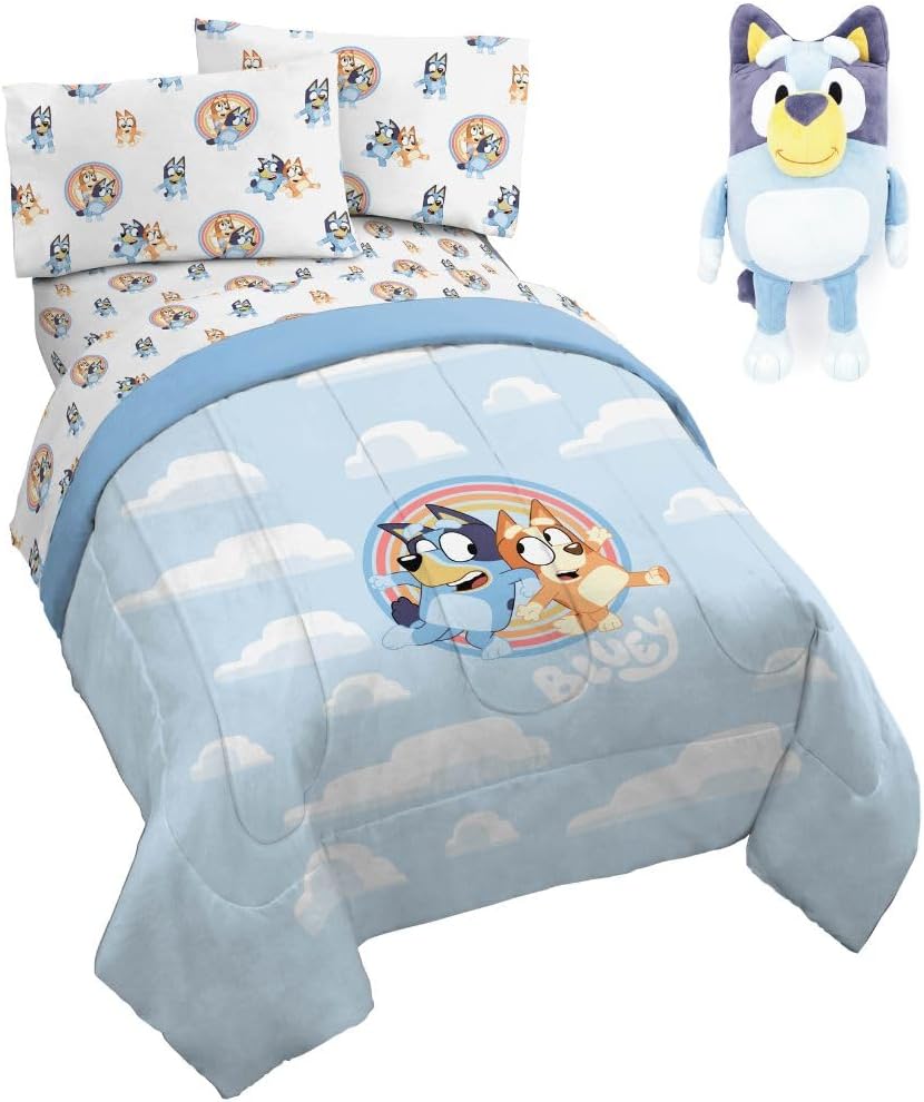 Jay Franco Bluey Plush Pillow and 7 Piece Full Bed Set Bedroom Decor Bundle