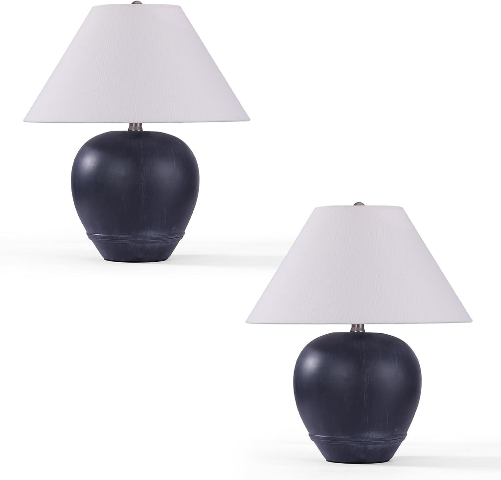 Farmhouse Ceramic Table Lamp, 18' Rustic Table Lamp with Linen Shade, ‎Bedside Nightstand Lamps for Bedroom, Living Room, E26 Socket, Black