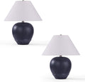 Farmhouse Ceramic Table Lamp, 18' Rustic Table Lamp with Linen Shade, ‎Bedside Nightstand Lamps for Bedroom, Living Room, E26 Socket, Black