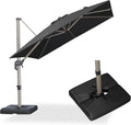 PURPLE LEAF Patio Umbrella with Base Included, 9ft Outdoor Aluminum Cantilever Umbrella with 360° Rotation, Aluminum Large Offset Umbrella for Outdoor Garden Pool, Black