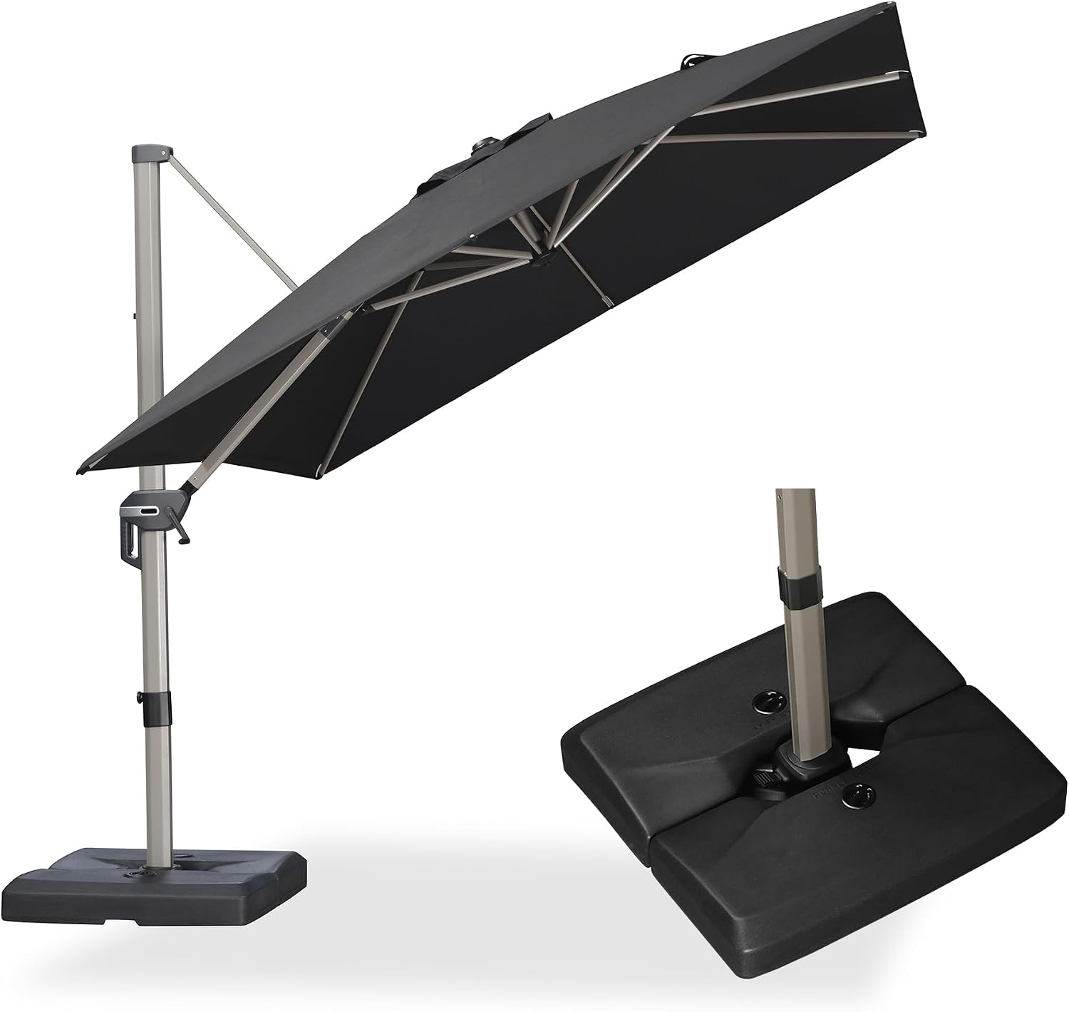 PURPLE LEAF Patio Umbrella with Base Included, 9ft Outdoor Aluminum Cantilever Umbrella with 360° Rotation, Aluminum Large Offset Umbrella for Outdoor Garden Pool, Black