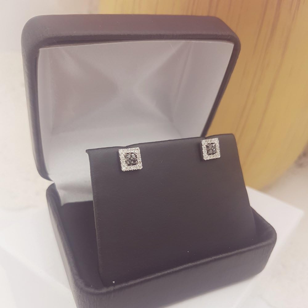 Dazzlingrock Collection 0.25 Carat (ctw) Round Black & White Diamond 6mm Square Shaped Hip Hop Iced Out Studs in 10K Solid White Gold, Screw Back, Unisex Design Ladies, Mens Round Diamond Earrings