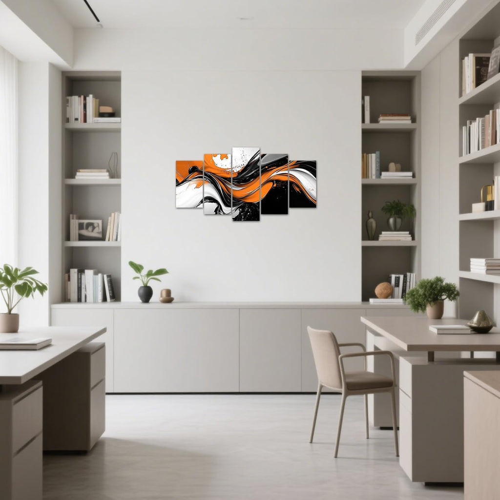 CXHOSTENT Orange Abstract Wall Art 5 Panel Orange Grey Black Painting Canvas Prints Large Artwork for Bedroom Living Room Office Decor Framed (White, 16x24inx2 16x32inx2 16x40inx1)