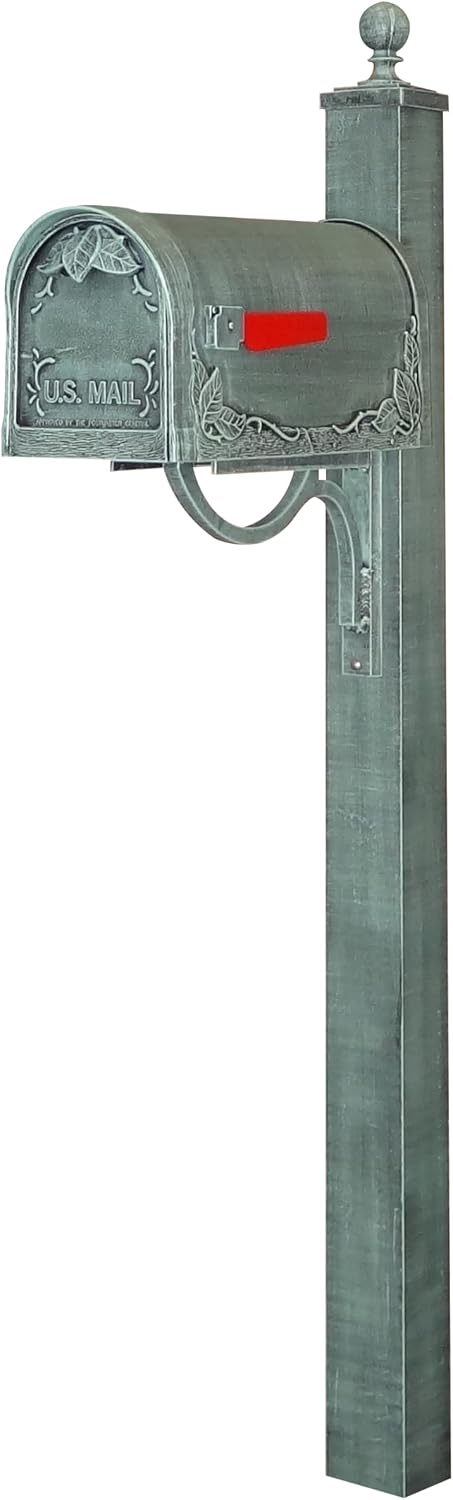 Special Lite Floral Curbside Mailbox with Springfield Post - Verde Green Aluminum Mailbox with Direct Burial Post - SCF-1003_SPK-710-VG