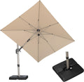 PURPLE LEAF 8' X 10' Left-right Tilting Patio Umbrella with Base Outdoor Swivel Cantilever Offset Aluminum Umbrella with Champagne Frame and 360-degree Rotation for Garden Deck Pool, Beige