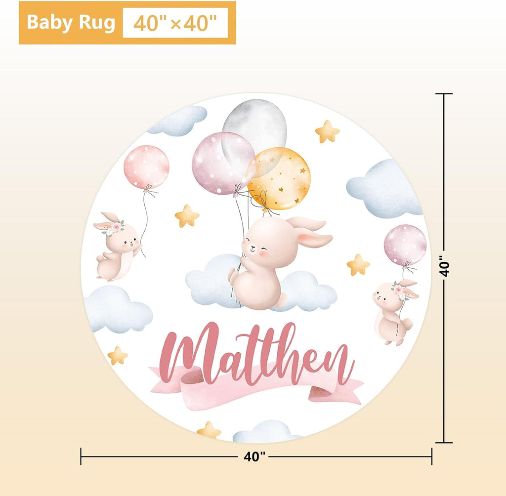 Terwex Personalized Baby Crib Bedding Set, 5 Pcs Custom Name Baby Crib Set with Double Layer Blanket, Soft Balloon Bunny Nursery Bedding Set for Girls Boys, Customized Gifts for Infants Toddlers