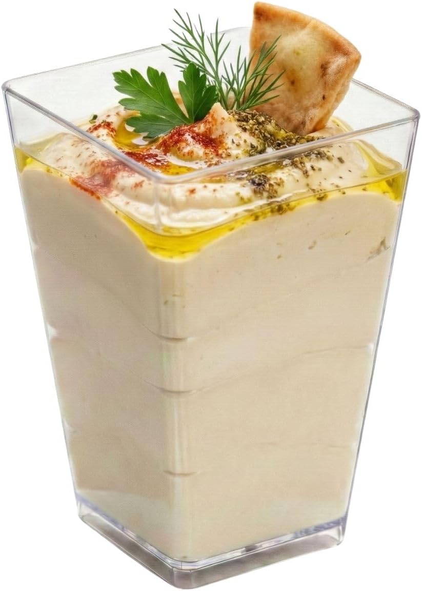 Restaurantware 3.65 Ounce Disposable Dessert Cups 320 Square Appetizer Cups - Tall Medium Clear Plastic Parfait Cups Serve Puddings or Mousse For Parties Weddings or Catered Events
