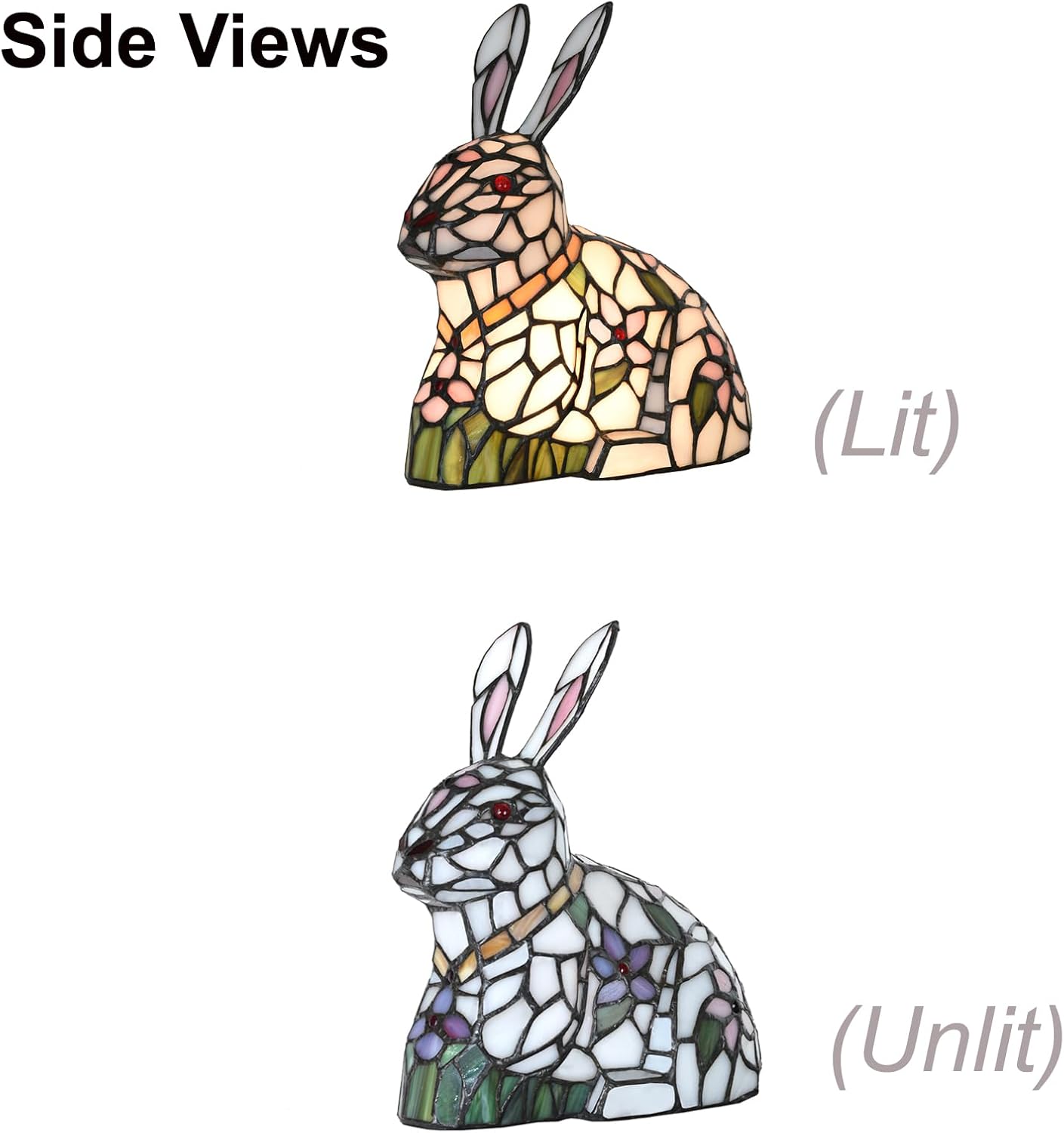 A0012 Tiffany Style Lovely Ratbbit Table Lamp Handmade Stained Glass Animal Night Light, Bunny Accent Table Lamp for Livingroom Bedroom Home Decoration