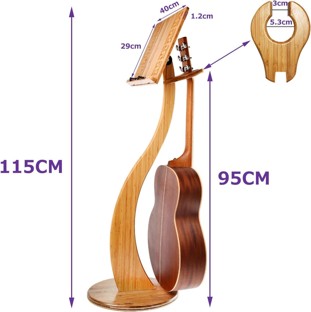 Sheet Music Stand, Orchestral Wooden Music Stand, with Violin Guitar Hanger, Wood Station for Conductors, Professional Music Book Holder, 340° Flip Design, Deta