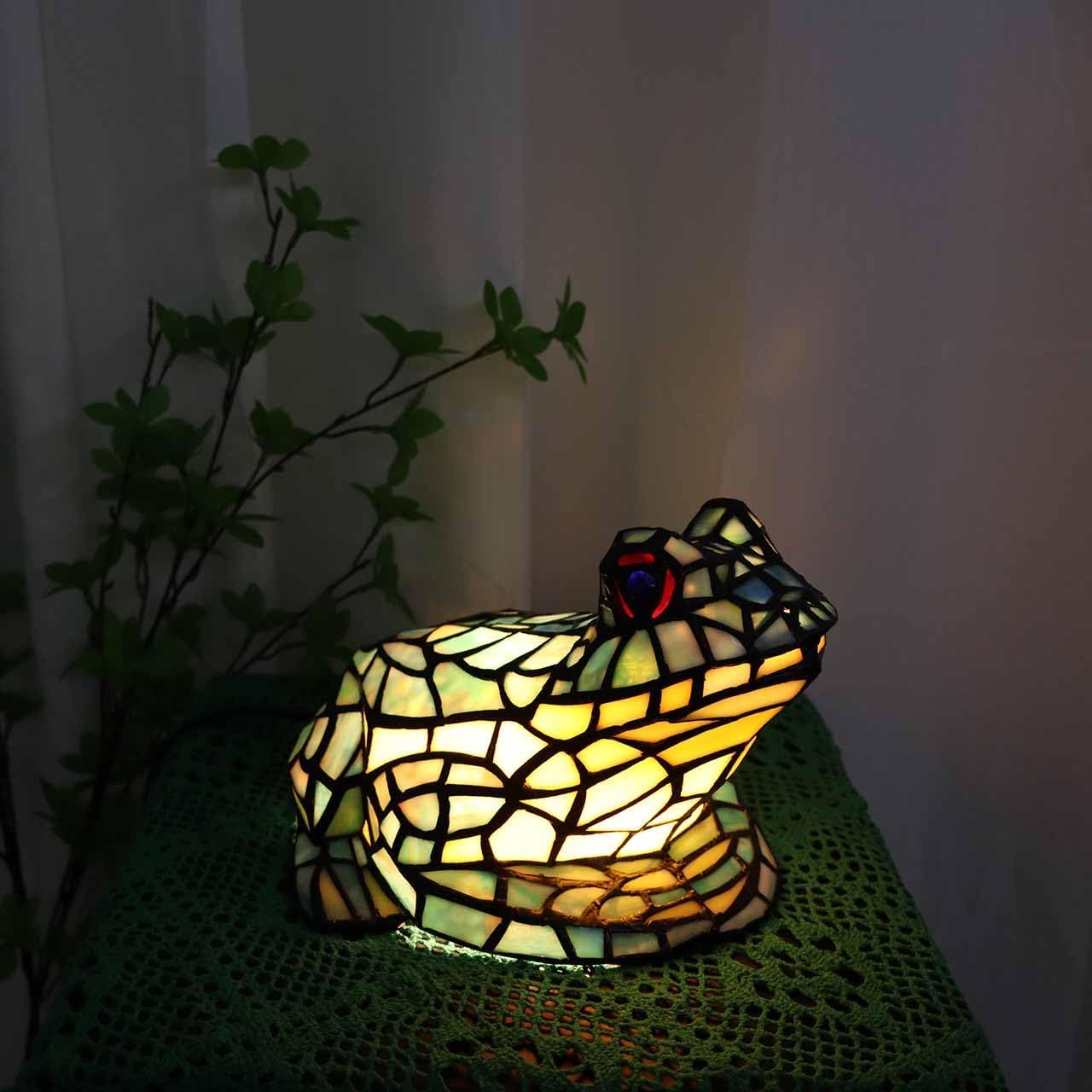 Bieye L10829 Frog Table Lamp Tiffany Style Stained Glass Accent Night Light for Home Décor Nursery Bedside (Multi-Colored)