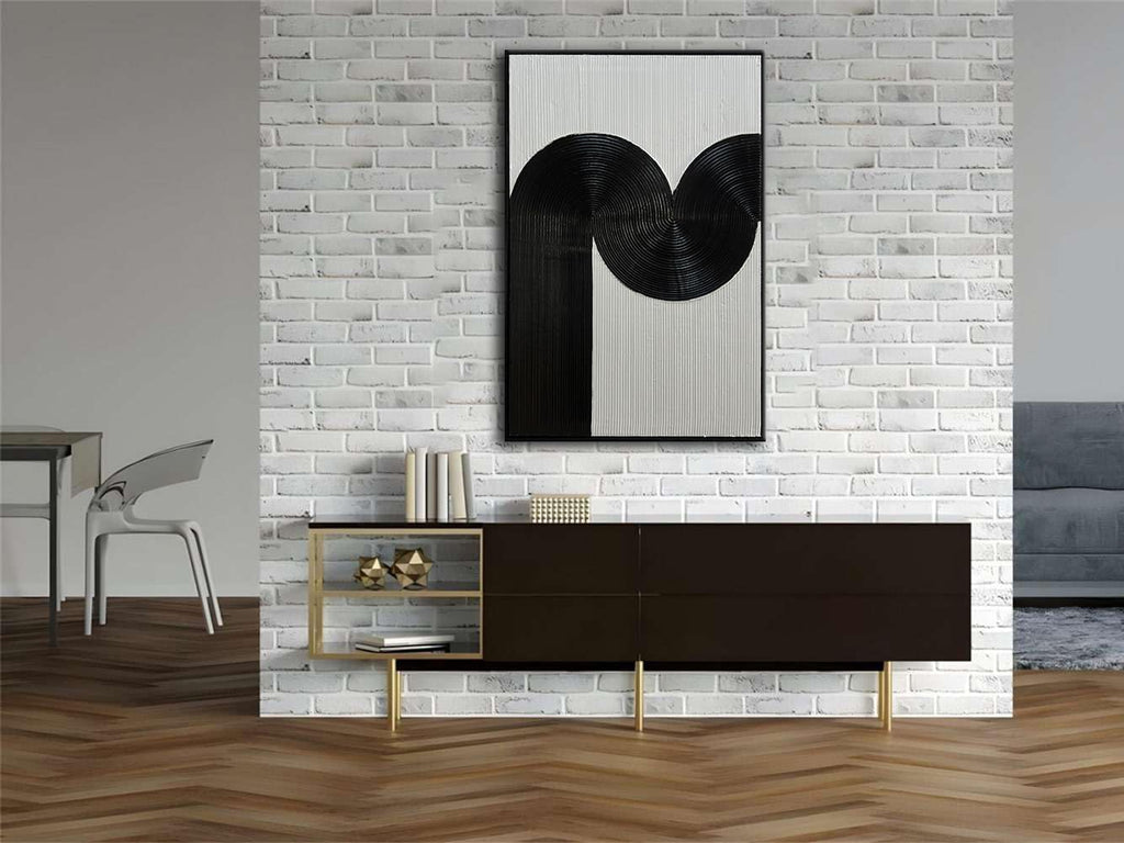 Black Framed Arch Wall Art Black and White 3D Textured Painting Modern Abstract Wabi Sabi Wall Decor Minimalist Wall Painting for Living Room Bedroom