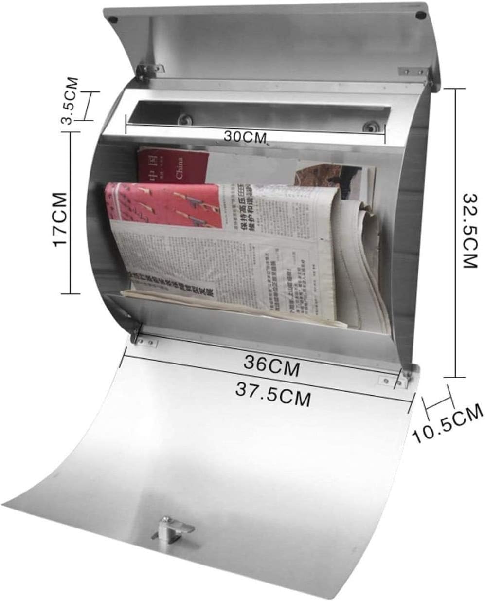 Mailbox Rainproof Postbox Stainless Steel Letter Box Wall-Mounted Outdoor Villa Letter Box