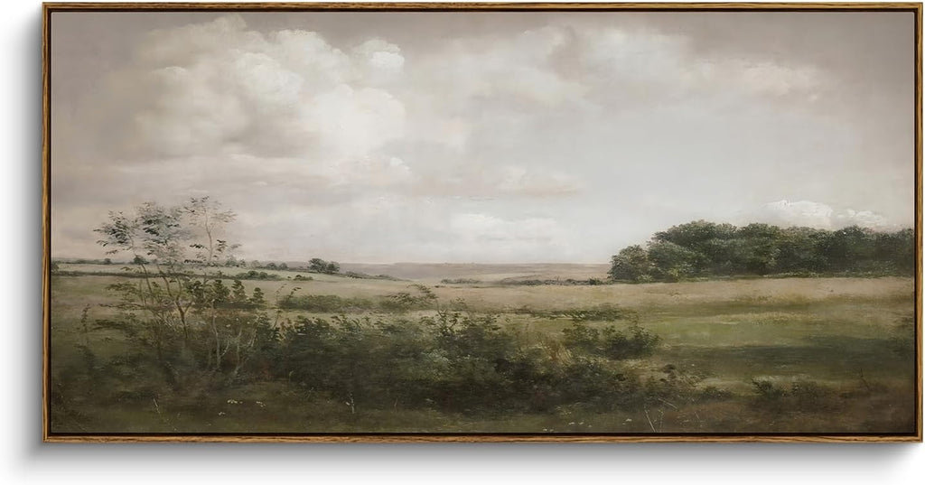 InSimSea Extra Large Framed Vintage Wall Art, Living Room Country Farmhouse Decor, Wilderness Landscape Paintings, Canvas Prints, Retro Farm Long Picture for Bedroom Above of Bed,24x48inch