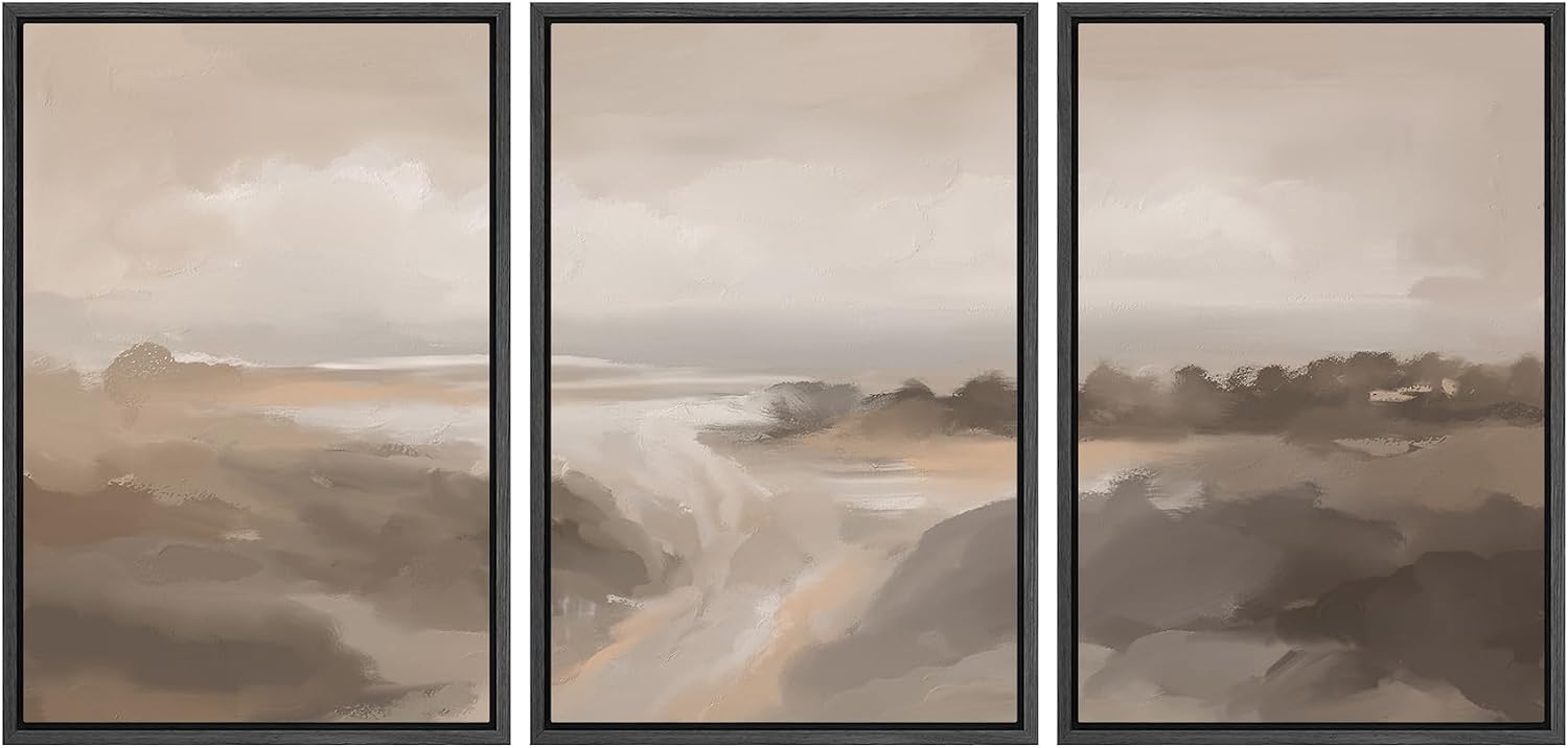 MUDECOR Framed Canvas Print Wall Art Serene Landscape Neutral Coastal Illustrations Realism Decorative for Living Room, Bedroom, Office - 16'x24'x3 Black