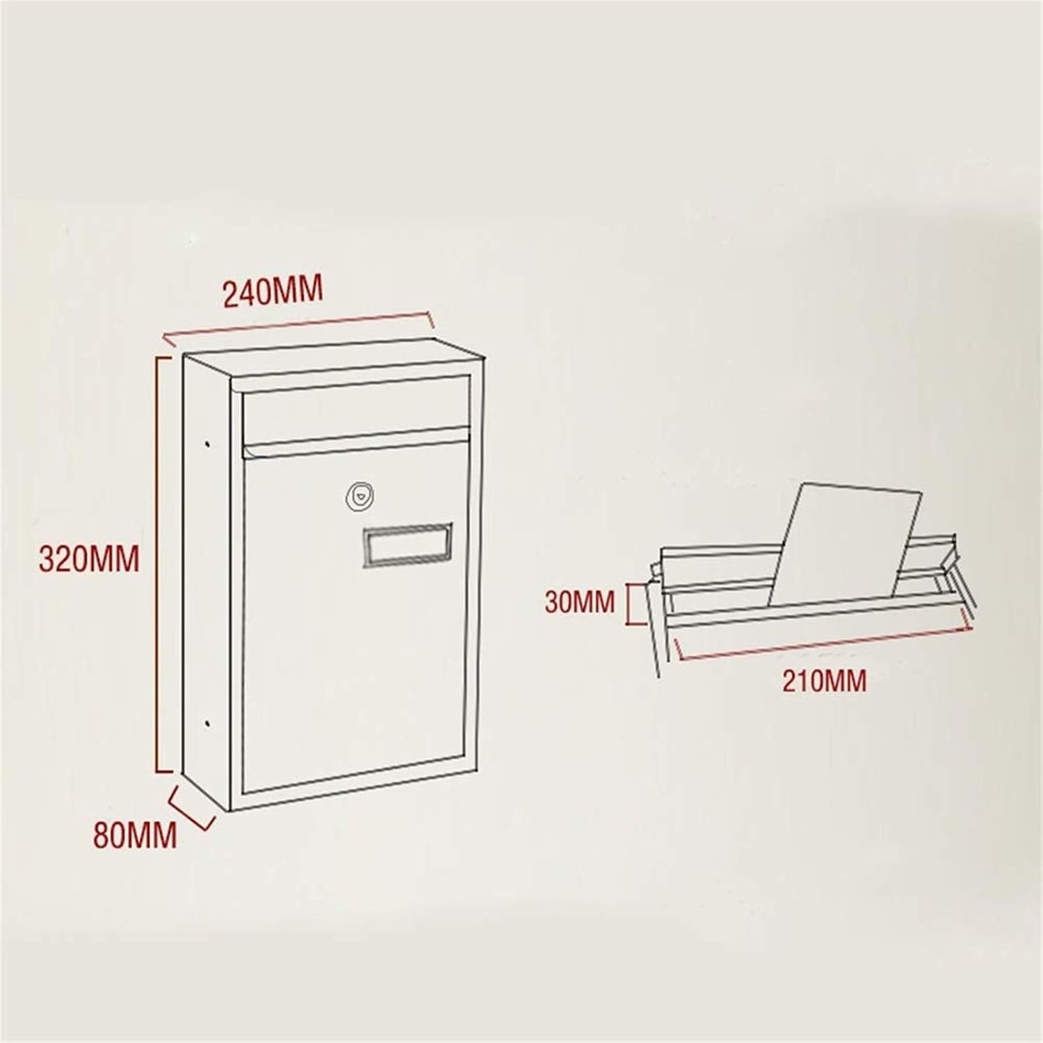 Wall-Mount Mailbox Wall-Mount Letterboxes Locking Mailboxes Wall Mounted Vertical Key Lock Drop Mail Box Medium Capacity Rust-Proof Metal Post Box