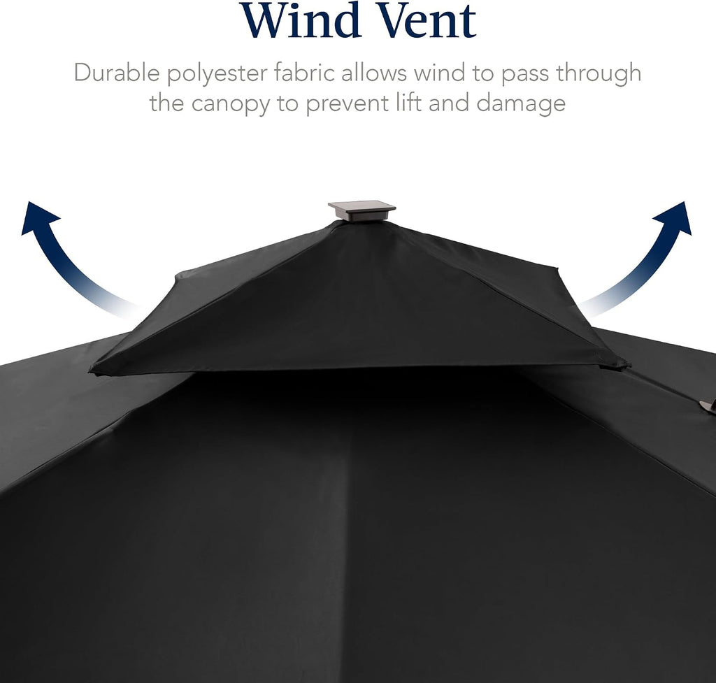 Best Choice Products 9x12ft LED Cantilever Patio Umbrella w/Base Included & 360° Rotation, Large Solar Offset Hanging Outdoor Sun Shade for Deck, Backyard Table w/Stand & Lights – Black
