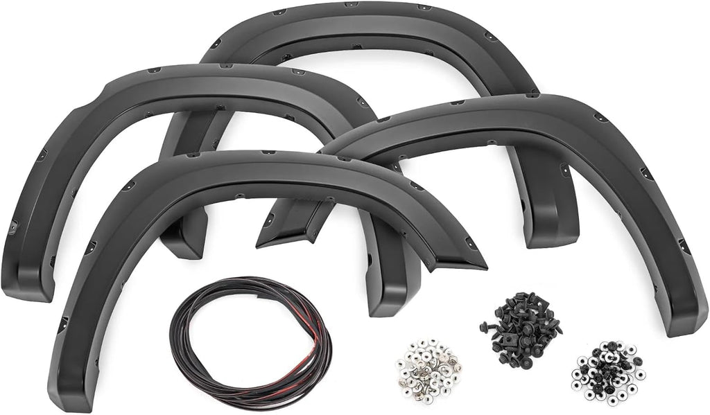 Rough Country Pocket Fender Flares for Ram 1500 (2025-2026) - Bolt-on Rivet Style, UV-Resistant ABS, Paintable Matte Black