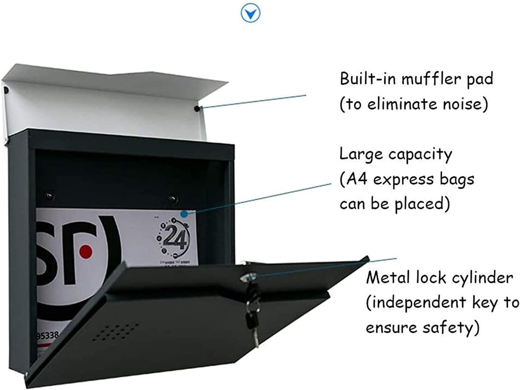 Wall-Mount Mailboxes Metal Mailbox Secure Waterproof for Outside, Household Newspaper Magazine Box, Home Wall-Mounted Wrought Iron Post Mailbox with Key