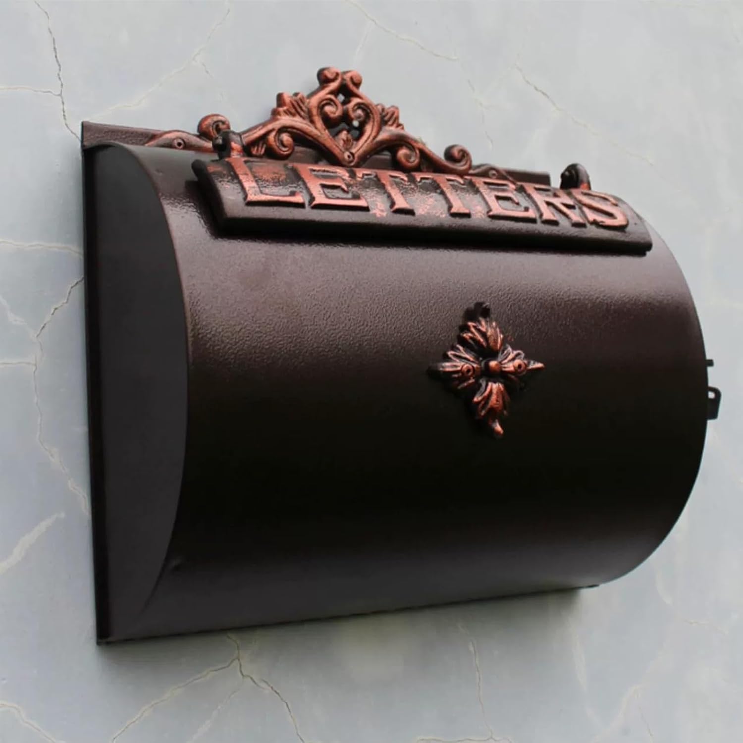 Vintage Lockable Mailbox, Wall Mount Mailboxes for Outside, Antique Metal Post Box with Lock, 13 X 13 X 5 in
