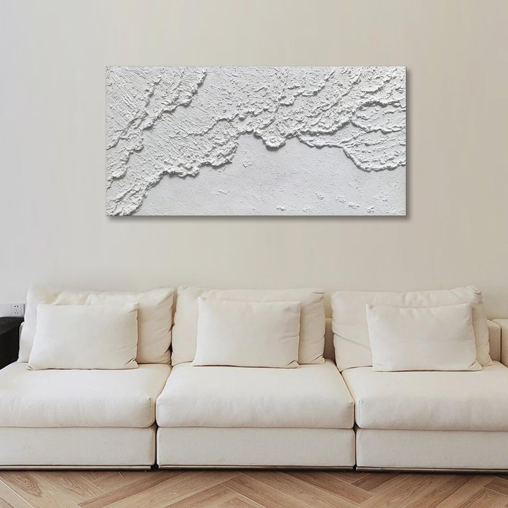 White Textured Wall Art Handmade Contemporary Modern Oil Painting On Canvas Ocean Wave Beach Abstract Painting for living Room Bedroom Decor