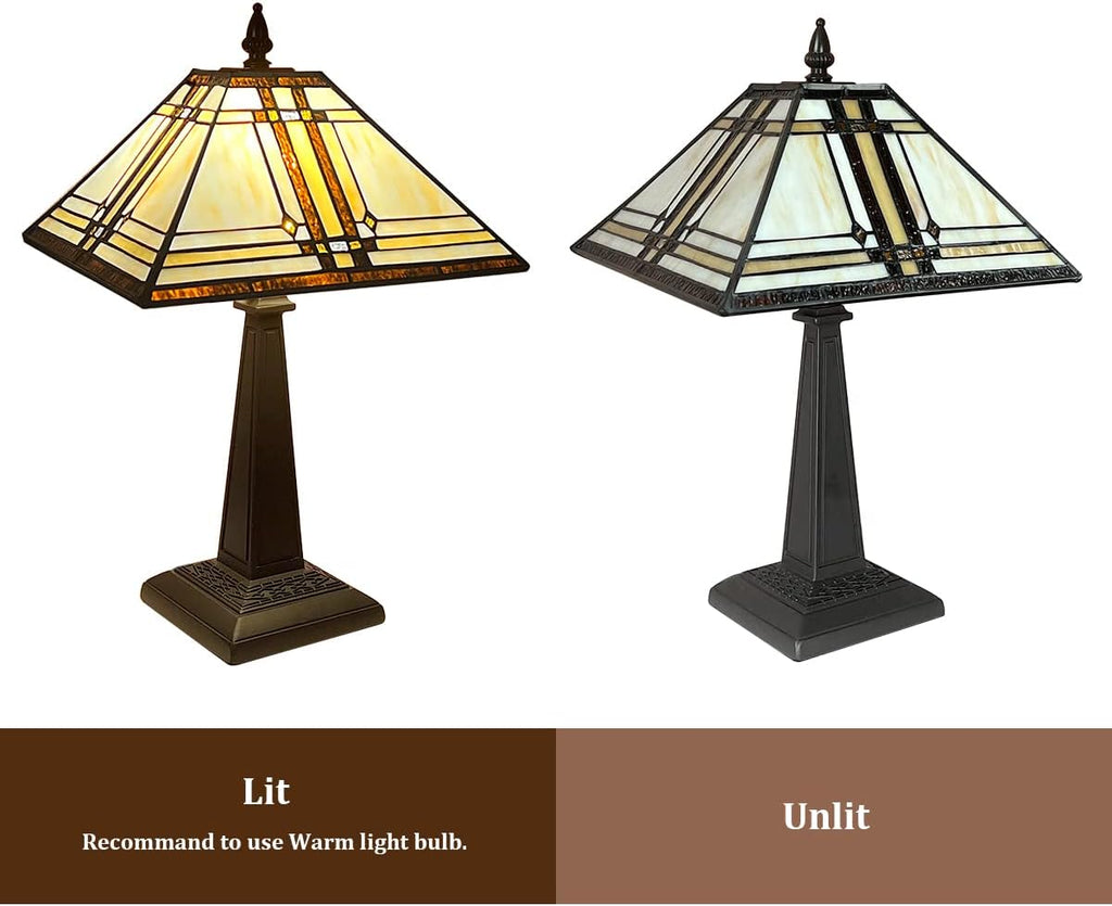Capulina Tiffany Lamp Stained Glass Table Lamp 12x12x19 Inches Cream Color Tiffany Style Desk Reading Lamp Decor for Home Office Bedroom Living Room
