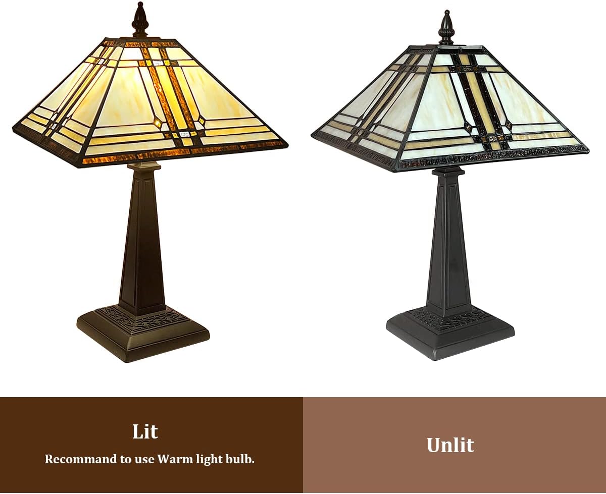 Capulina Tiffany Lamp Stained Glass Table Lamp 12x12x19 Inches Cream Color Tiffany Style Desk Reading Lamp Decor for Home Office Bedroom Living Room