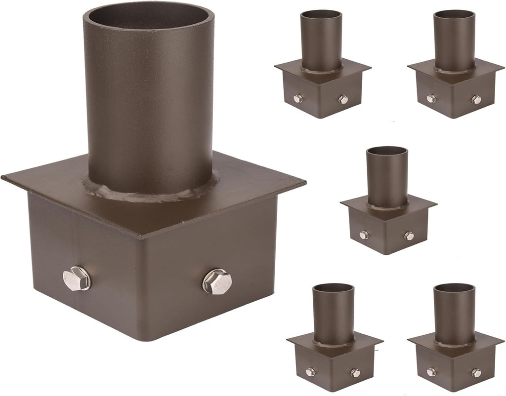 6 Inch Square Pole Tenon Adapter, Steel Post Bracket Inner Fit Convert to Round 2-3/8' Slip Fitter Vertical Tenon for Outdoor Parking Lot LED Shoebox Light Bronze 6 Pack