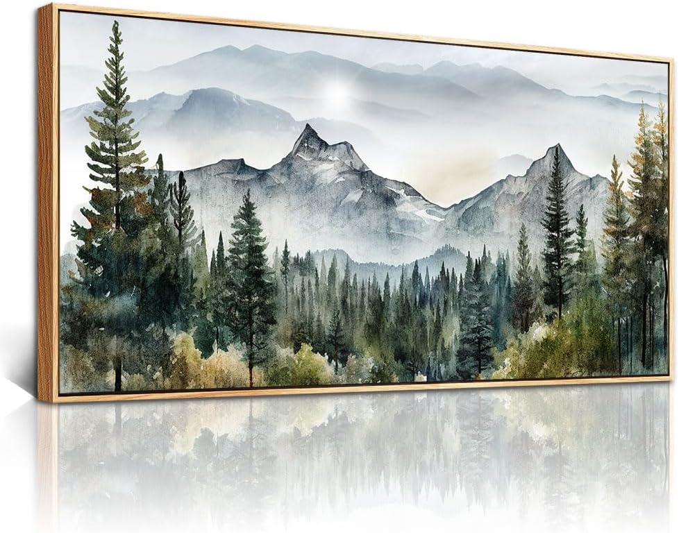 MHARTK66 Large Wall Decor For Living Room Wood Framed Wall Art For Office Bedroom Pictures Abstract Mountain Forest Landscapes Ink Canvas Prints Painting Artwork Modern Stretched and Framed Poster