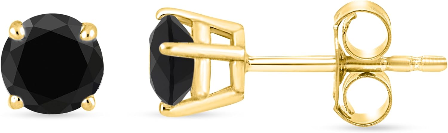 Black Diamond Stud Earrings - 14K White Gold Diamond Earrings for Women