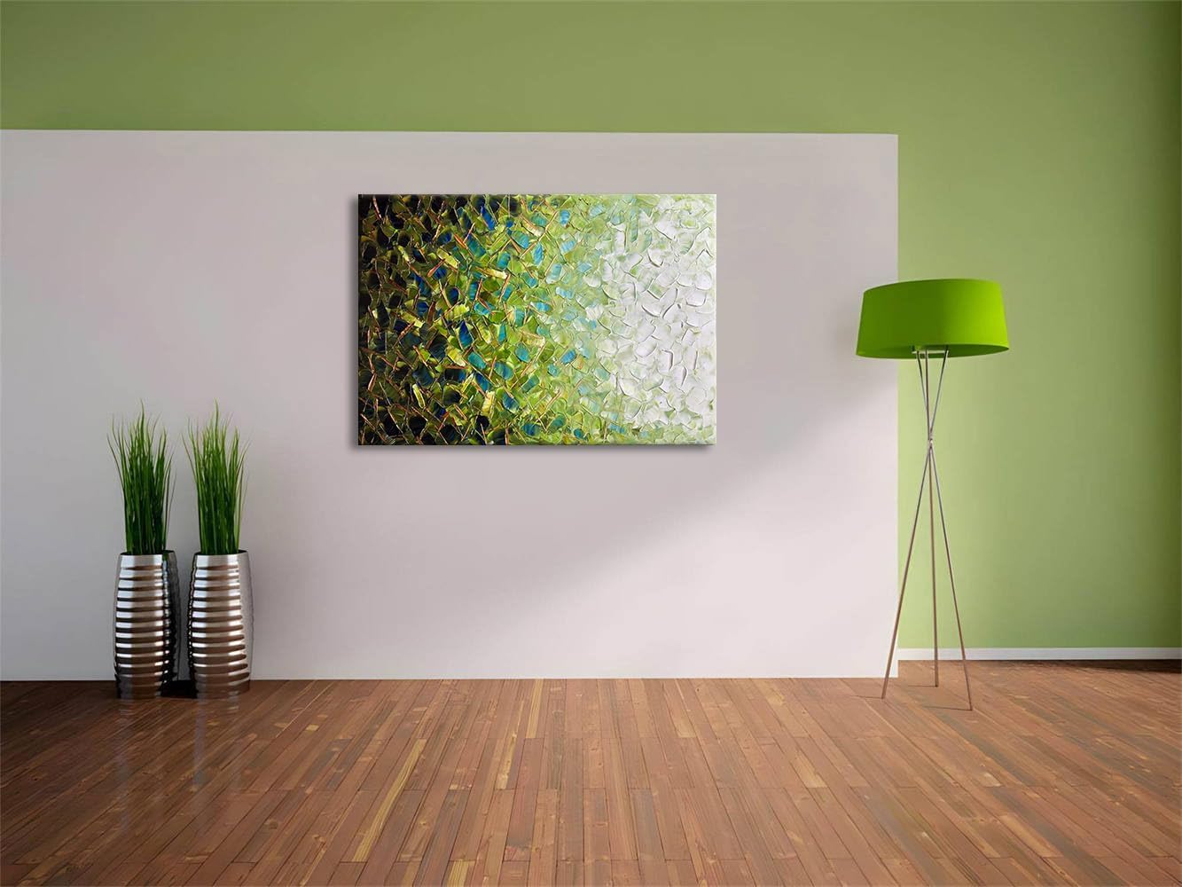 zoinart Textured Green Oil Painting on Canvas, Abstract Paintings Green Wall Art, Modern Wall Painting for Living Room Decor
