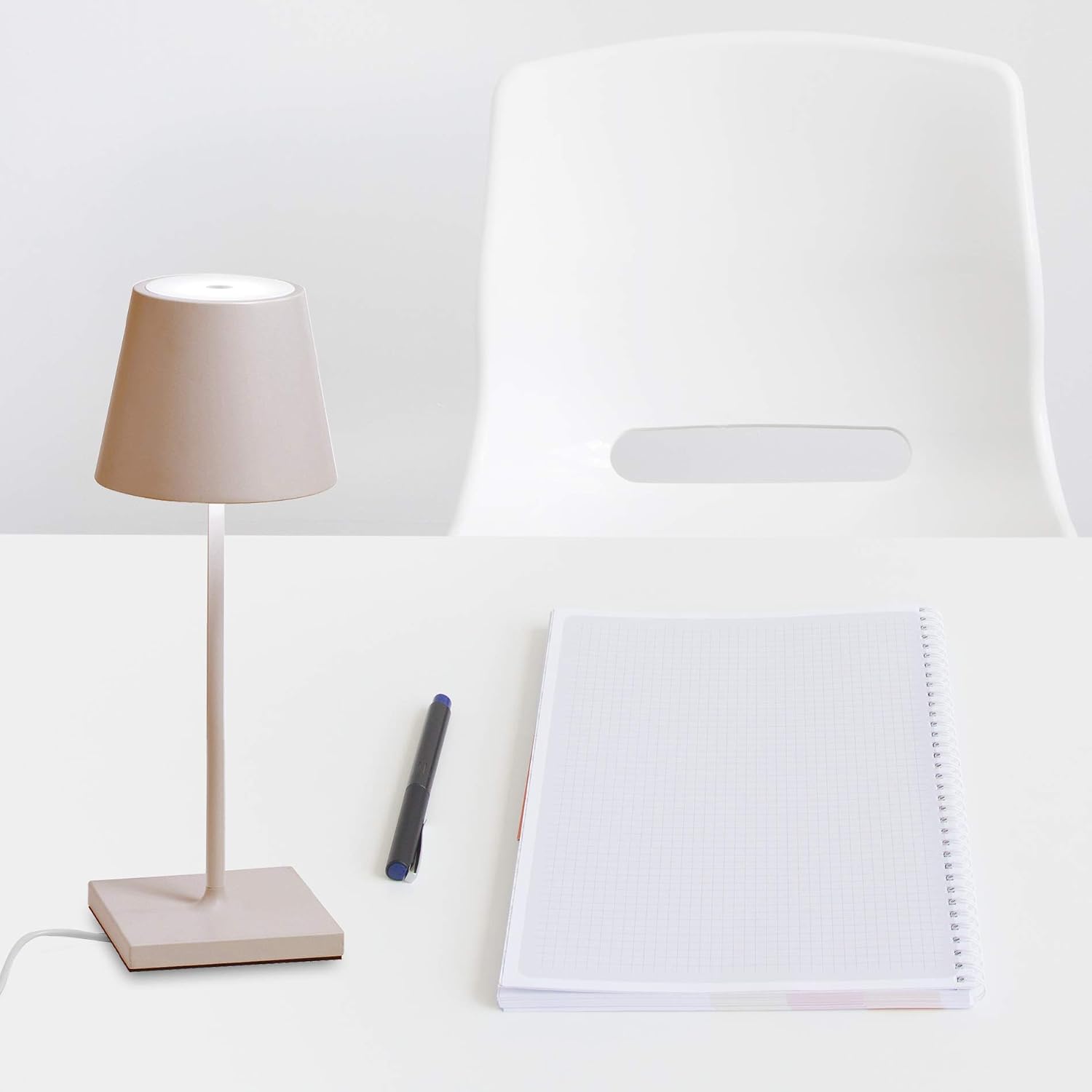 Zafferano Poldina Pro Mini Table Lamp (Color: Sand) in Aluminum, IP54 Protection, Indoor/Outdoor use, Contact Charging Base Included, 11', USA Plug