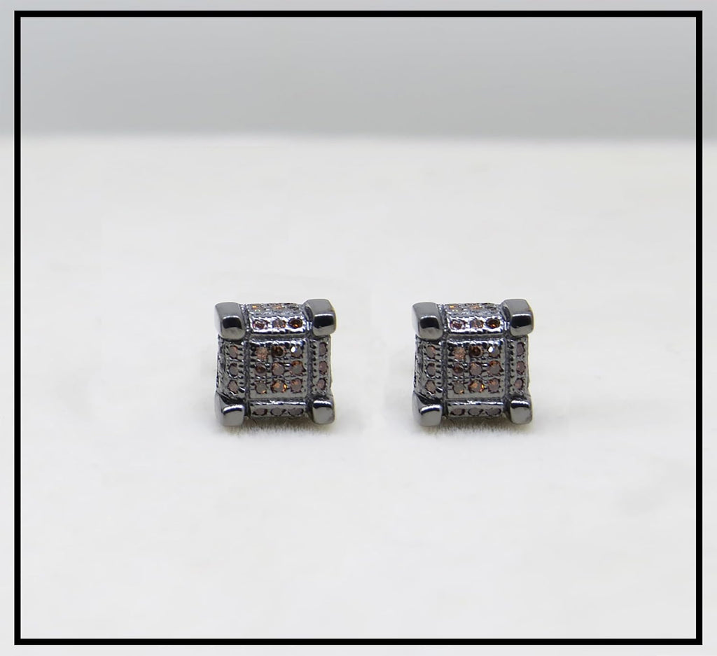 Dazzlingrock Collection 0.25 Ctw Round Blue or Red Natural Diamond 7mm Cube Hip Hop Studs in Black Plated 925 Sterling Silver, Unisex Design Ladies,Mens Real Diamond Earrings