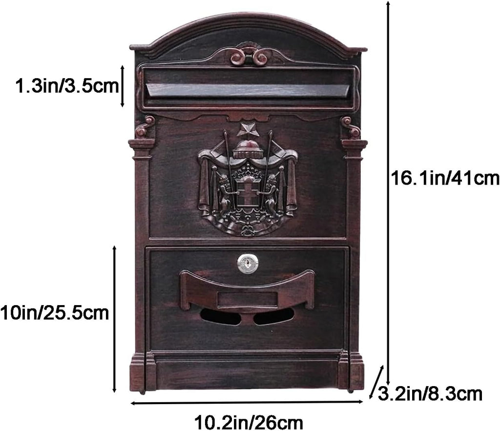 Mailboxes for Outside, Wall Mount Locking Mailbox, Vintage Large Capacity Mail Box, Security Mail Letter Metal Mailbox, for Outside(Bronze)