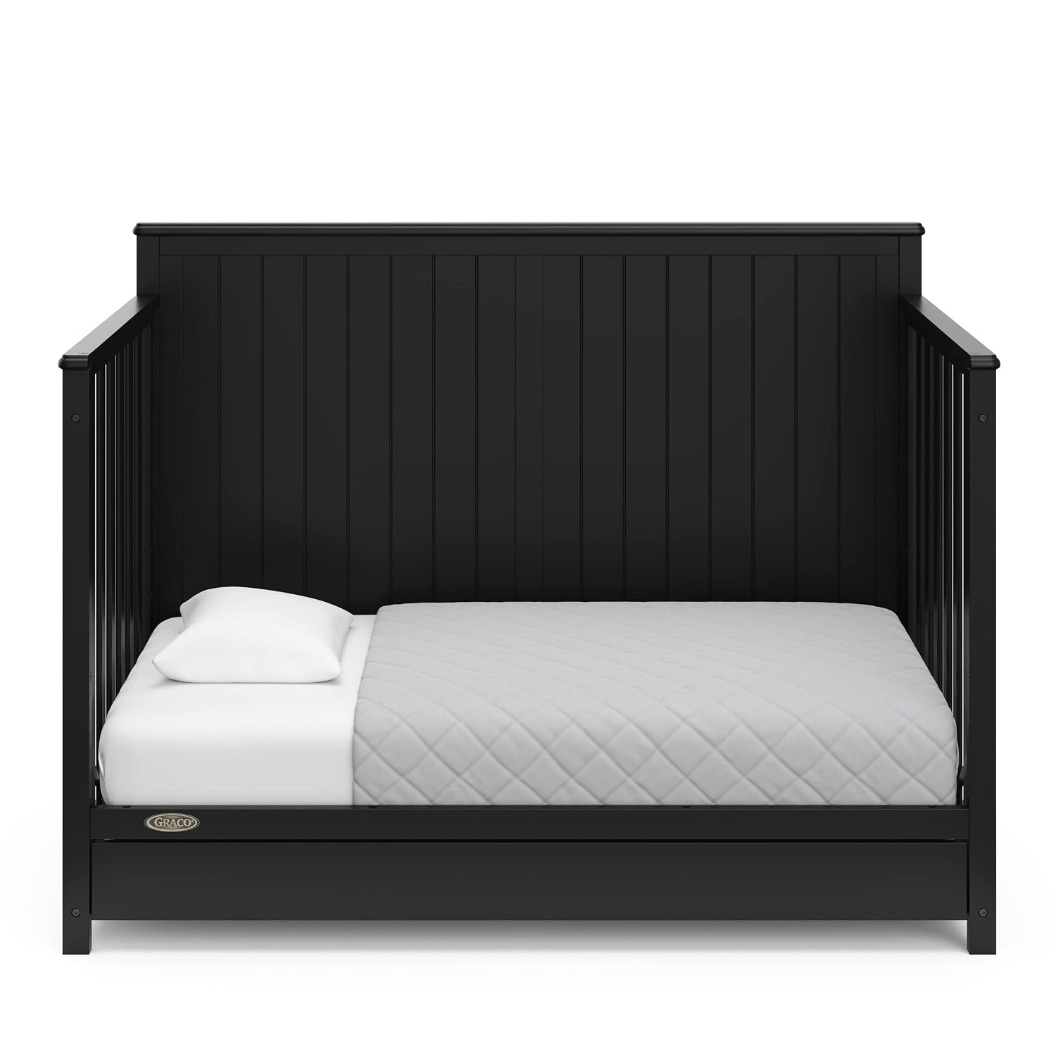 Graco Hadley 5-in-1 Convertible Crib with Drawer – GREENGUARD Gold Certified, Fits Standard Crib Mattress, Converts to Toddler Bed, Daybed and Full Bed, 4 Adjustable Mattress Heights (Black)