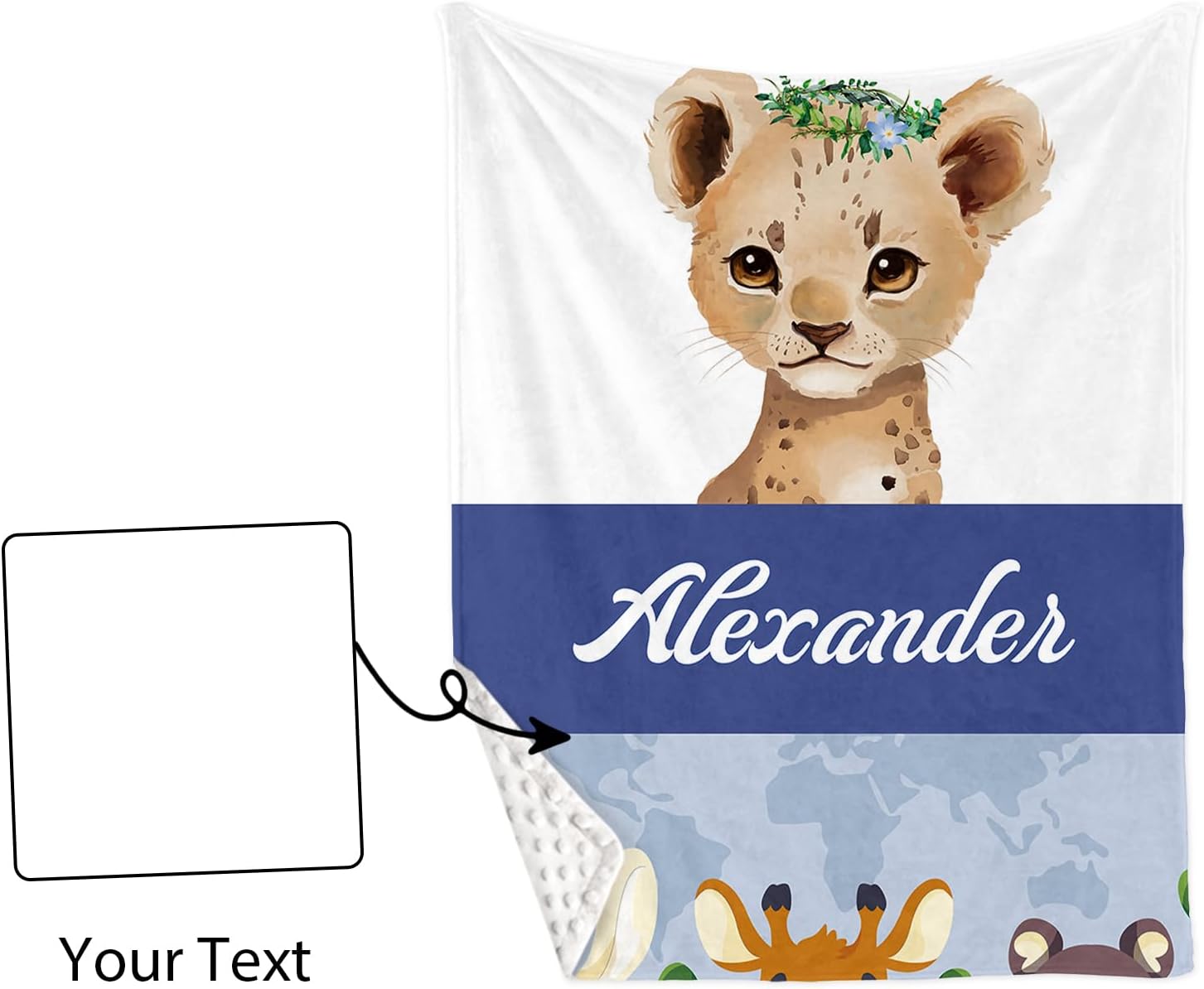 Personalized Baby Crib Bedding Set for Baby Boys Girls, Blue Leopard Pattern Custom Name Baby Crib Sets 5-Pcs, Toddler Double Layer Blanket Fitted Sheets Changing Pad Cover Rug Wall Art Set