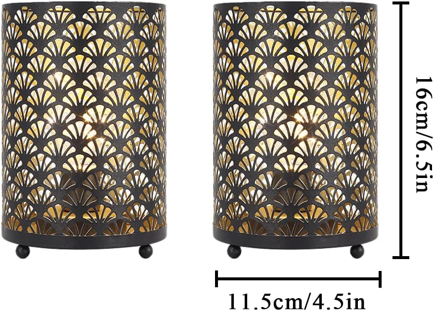 TRIROCKS Set of 12 Table Lamp 6.5'' Tall Metal Cordless Table Lamp Bronze Lanterns with Warm Fairy Lights Bulb for Patio Garden Wedding Parties Indoor Outdoor(Scalloped Hollow Pattern)