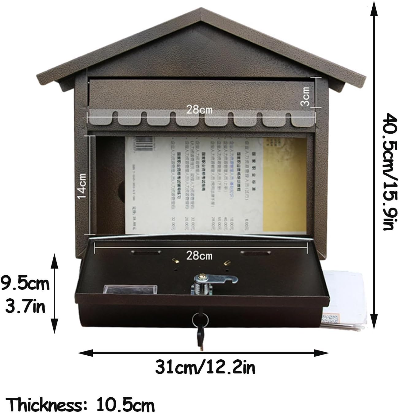 Wall Mount Mailboxes, Rust Resistant Locking Wall Mailbox for Outside, Galvanized Steel and Aluminum Stamping Process, Outdoor Decoration