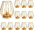 TRIROCKS Set of 12 Metal Battery Operated Lamp 7'' Tall Mini Cage Shape Cordless Table Lamp Battery Lanterns with Warm Fairy Lights Bulb for Patio Garden Wedding Parties Indoor Outdoor(Gold)