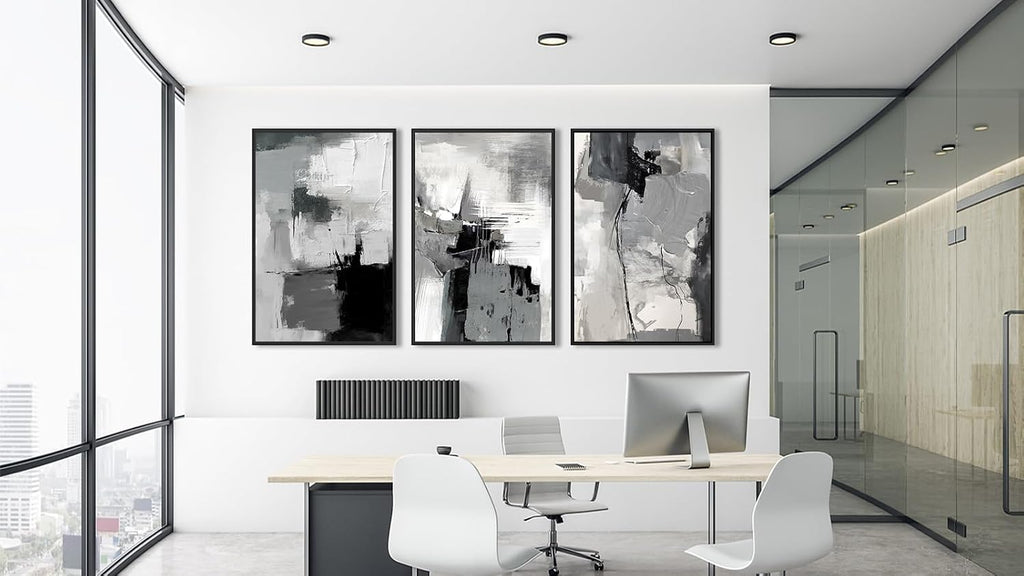 Large Framed Canvas Wall Art - Retro Grey Graffiti Pictures for Living Room Rustic Abstract Wall Decor Vintage Prints for Bedroom Dinning Room Black Float Framed 32' X 48' X 3 pcs