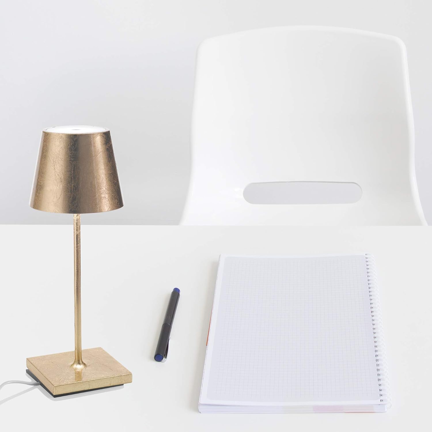 Zafferano, Poldina Pro Mini Lamp with Gold Leaf, Rechargeable Cordless Table Lamp with Touch Controls, Usable as an Indoor Lamp, Dimmer, 2200-3000 K, Height 11.8 Inches