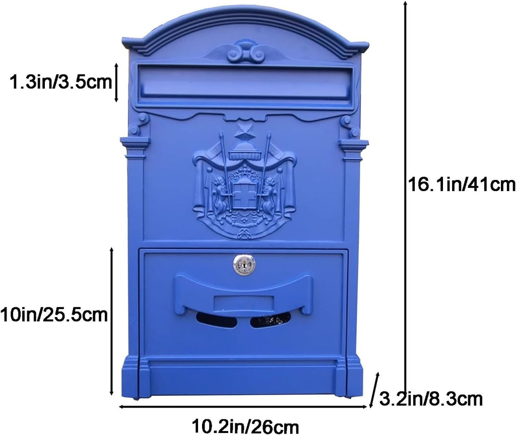 Mailboxes for Outside, Wall Mount Locking Mailbox, Vintage Large Capacity Mail Box, Security Mail Letter Metal Mailbox, for Outside(Blue)