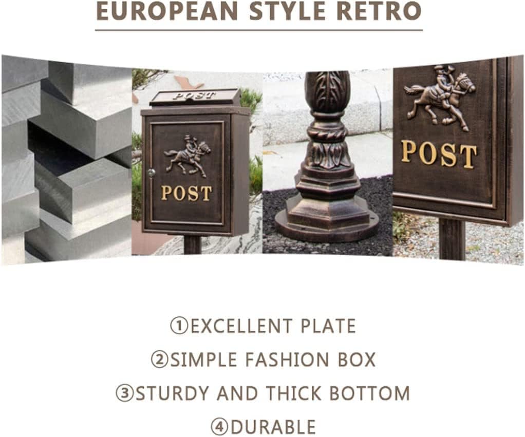 POCHY Exquisite Mailbox Vintage Post Box with Lock and Key Mailboxes with Cover for External Curbside Locking Security Mailbox Post Mount Drop Box Safer