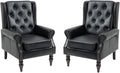 Mid-Century Wingback Chairs Set of 2,Faux Leather Accent Chairs Armchair with Buttons,Modern Living Room Chairs with Rivet Decoration,Single Sofa Chair for Bedroom,Club,Home Reception (Black)