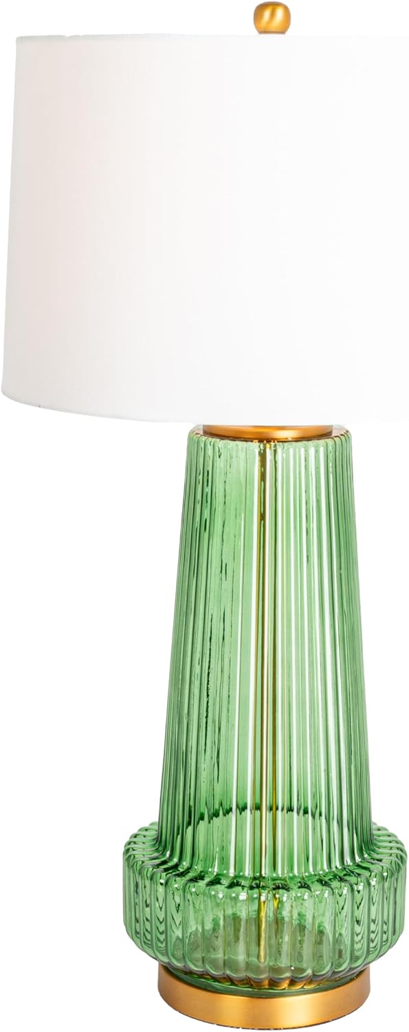 Creative Co-Op Ribbed Glass Table Lamp with Tapered Drum Shade, Green